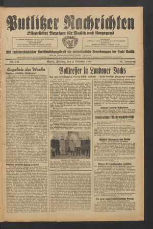 Putlitzer Nachrichten vom 04.10.1940