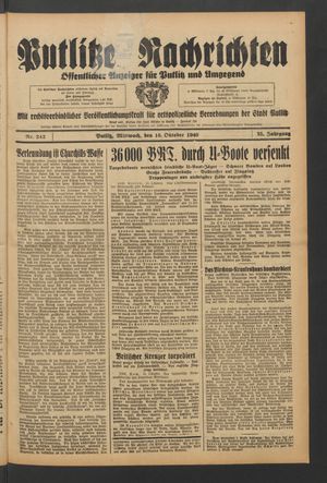 Putlitzer Nachrichten vom 16.10.1940