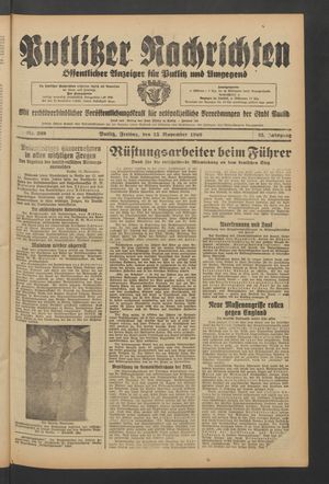 Putlitzer Nachrichten vom 15.11.1940