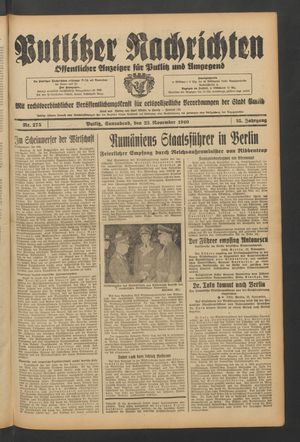 Putlitzer Nachrichten vom 23.11.1940