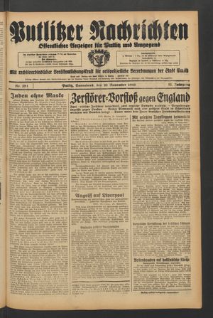 Putlitzer Nachrichten vom 29.11.1940