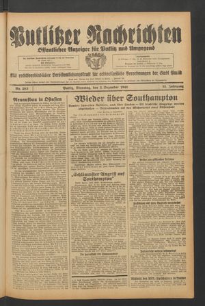 Putlitzer Nachrichten vom 02.12.1940