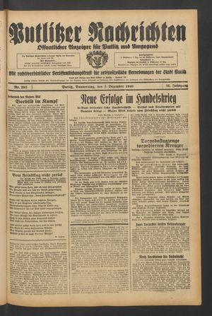 Putlitzer Nachrichten vom 04.12.1940