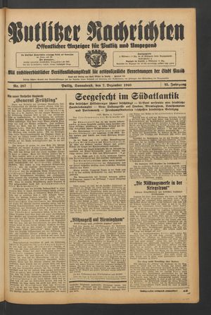 Putlitzer Nachrichten vom 06.12.1940