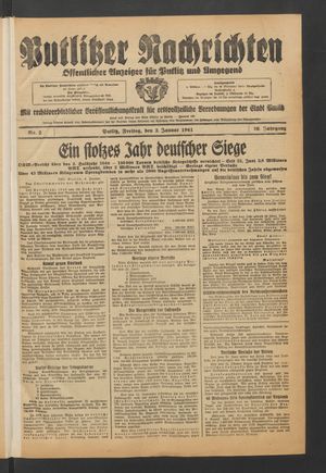 Putlitzer Nachrichten vom 03.01.1941