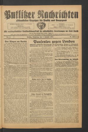 Putlitzer Nachrichten vom 07.01.1941