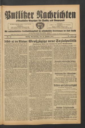 Putlitzer Nachrichten vom 16.01.1941