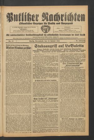 Putlitzer Nachrichten vom 18.01.1941