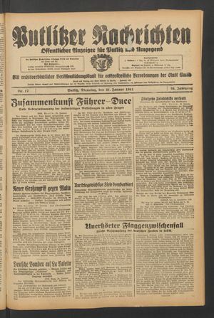Putlitzer Nachrichten vom 21.01.1941