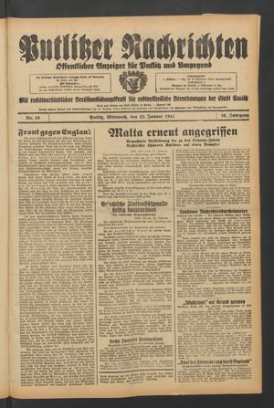 Putlitzer Nachrichten vom 22.01.1941