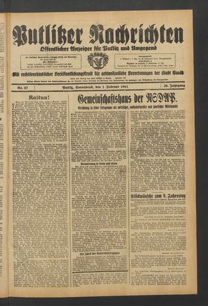 Putlitzer Nachrichten vom 01.02.1941