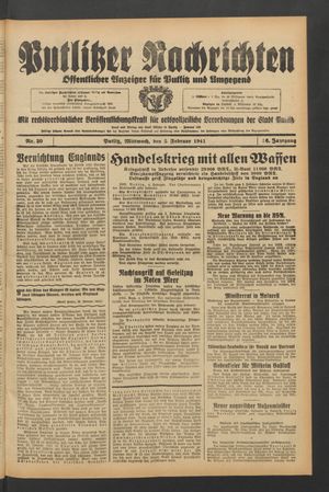 Putlitzer Nachrichten vom 05.02.1941