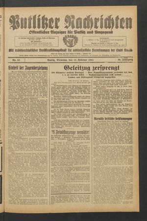 Putlitzer Nachrichten vom 11.02.1941