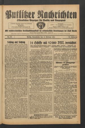Putlitzer Nachrichten vom 15.02.1941