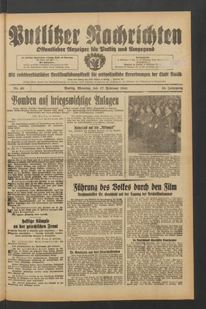 Putlitzer Nachrichten vom 17.02.1941