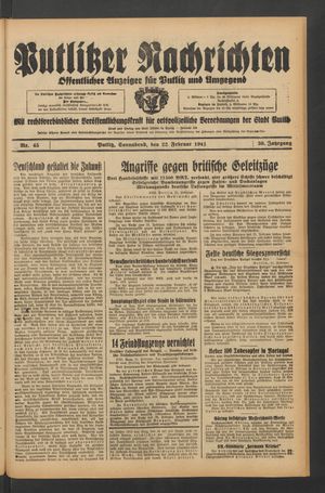 Putlitzer Nachrichten vom 22.02.1941