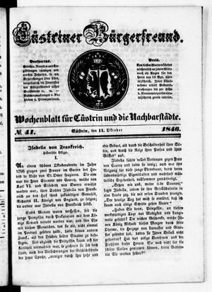 Cüstriner Bürgerfreund vom 14.10.1846