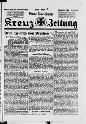 Neue preussische Kreuz-Zeitung vom 21.04.1929