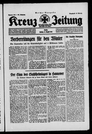 Kreuz-Zeitung vom 11.08.1933