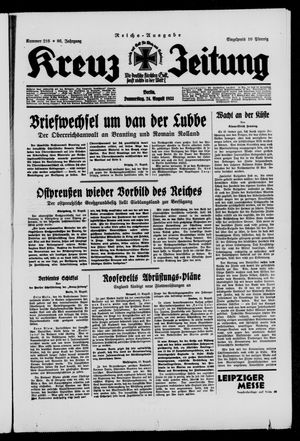 Kreuz-Zeitung vom 24.08.1933