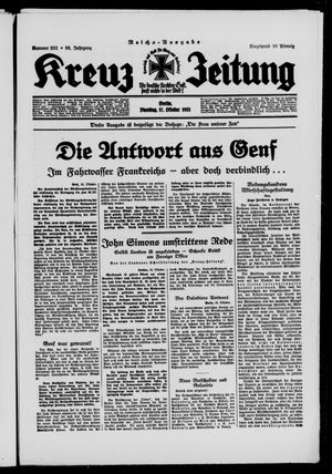 Kreuz-Zeitung vom 17.10.1933