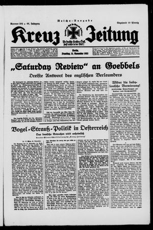 Kreuz-Zeitung vom 21.11.1933