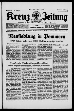Kreuz-Zeitung vom 29.11.1933