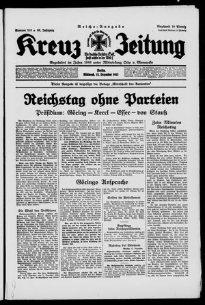 Kreuz-Zeitung vom 13.12.1933
