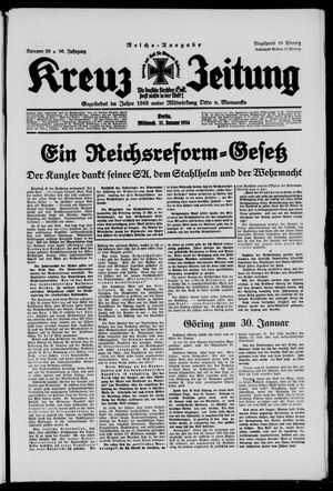 Kreuz-Zeitung vom 31.01.1934