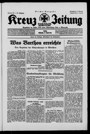 Kreuz-Zeitung vom 25.04.1934