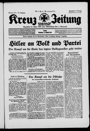Kreuz-Zeitung vom 21.08.1934