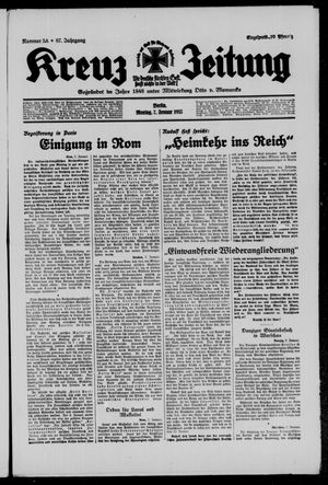 Kreuz-Zeitung vom 07.01.1935