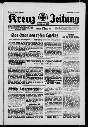 Kreuz-Zeitung vom 22.02.1933