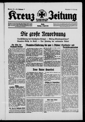Kreuz-Zeitung vom 09.04.1933