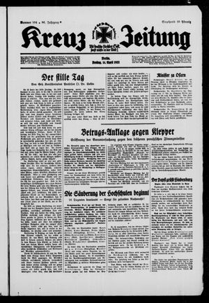 Kreuz-Zeitung vom 14.04.1933