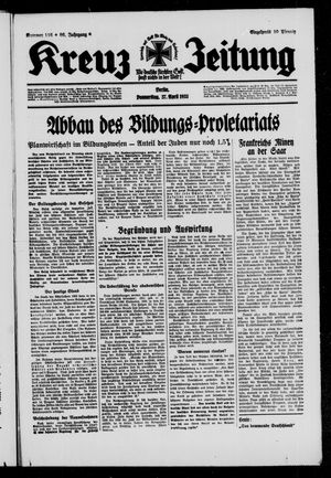 Kreuz-Zeitung vom 27.04.1933