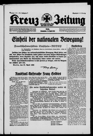 Kreuz-Zeitung vom 29.04.1933