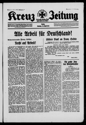 Kreuz-Zeitung vom 30.04.1933