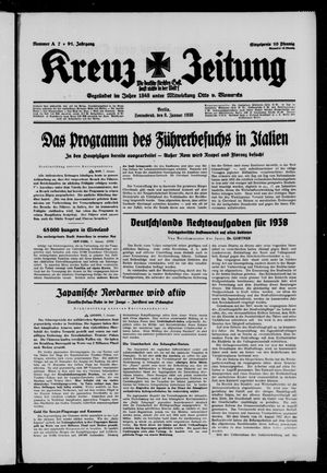 Kreuz-Zeitung vom 08.01.1938