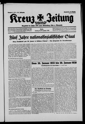 Kreuz-Zeitung vom 30.01.1938