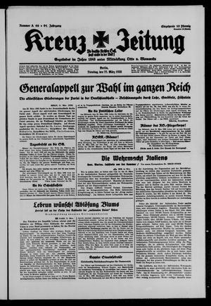 Kreuz-Zeitung vom 22.03.1938