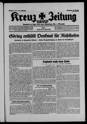 Kreuz-Zeitung vom 22.04.1938