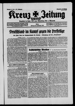 Kreuz-Zeitung vom 09.09.1938