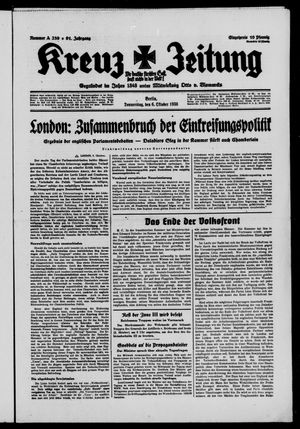 Kreuz-Zeitung vom 06.10.1938