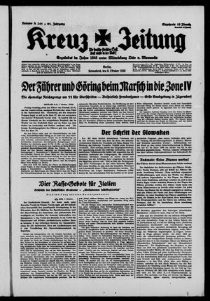 Kreuz-Zeitung vom 08.10.1938