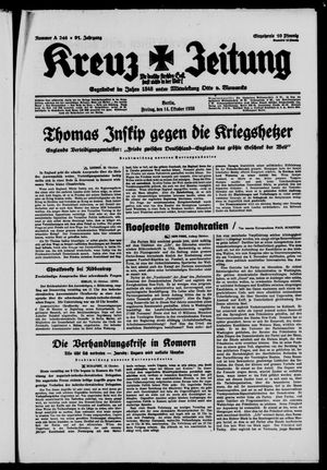 Kreuz-Zeitung vom 14.10.1938