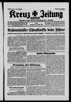 Kreuz-Zeitung vom 15.10.1938