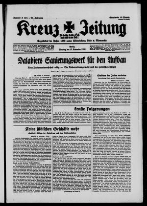 Kreuz-Zeitung vom 15.11.1938