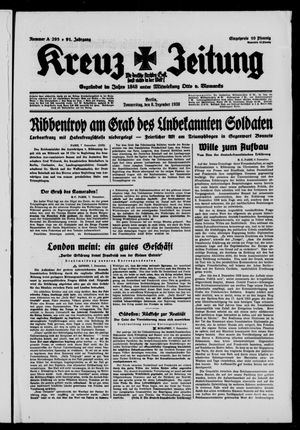 Kreuz-Zeitung vom 08.12.1938