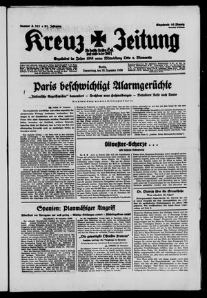 Kreuz-Zeitung vom 29.12.1938